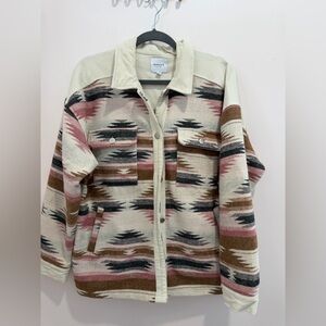 Gilli Aztec Shacket - Pink/Neutrals with Cream corduroy, Size Medium